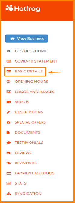 Placement of basic details button on the menu