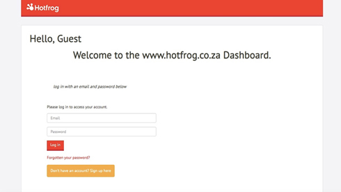 Hotfrog login screen