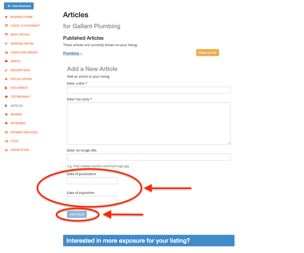 Add publication data and expiration data on your articles